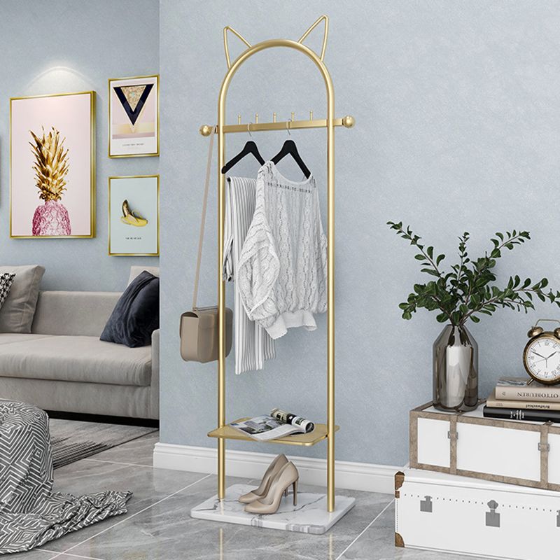 Metal Hall Stand, Hall Tree with Storage Shelf & Hanging Rail, Gold and Black