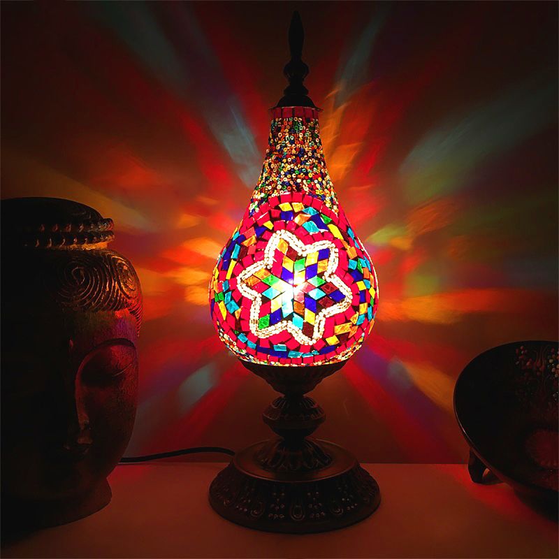 LED Hand-Crafted Glass Table Lamp Vintage White/Red/Yellow Teardrop Bedroom Nightstand Lamp