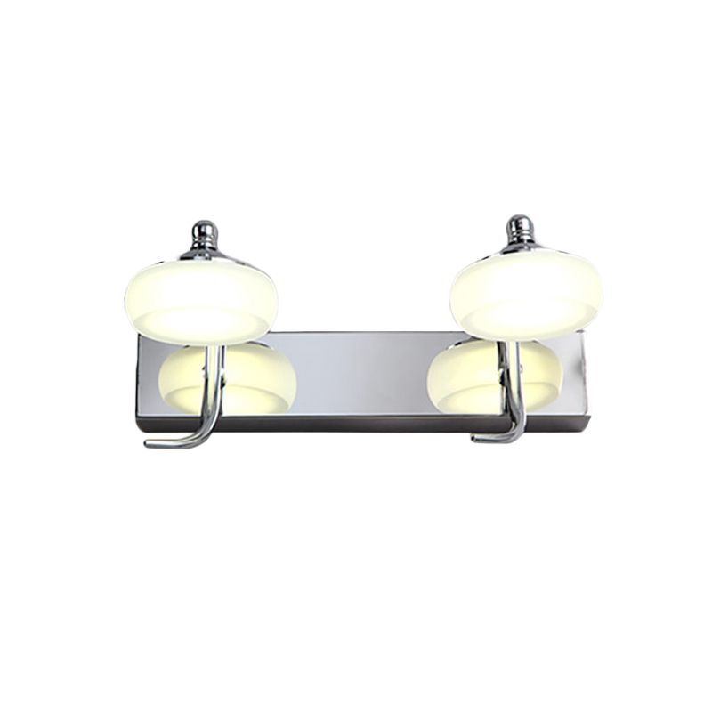 Round Shade Bathroom Vanity Light Frosted Acrylic 2/3 Heads Modernist Style Wall Lamp in Silver, Warm/White Lighting