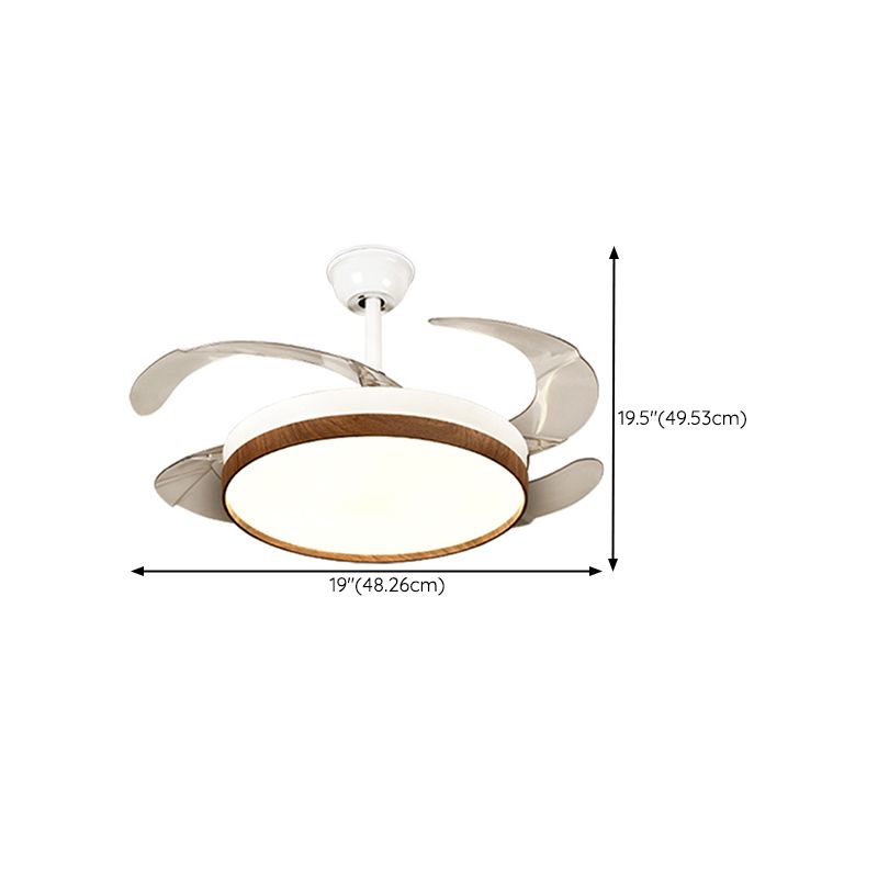 Retractable Ceiling Fan Contemporary LED Fan Light Fixture in White & Brown