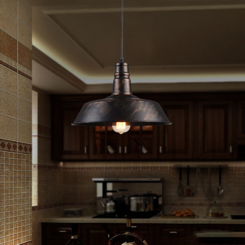 Metallic Hanging Pendant Light Barn Shade 1 Head Industrial Down Lighting for Kitchen