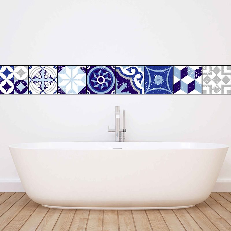 Mediterranean Geometric Tiles Wallpapers for Kitchen 10 Pieces 8' x 8" Wall Decor in Blue, Stick On