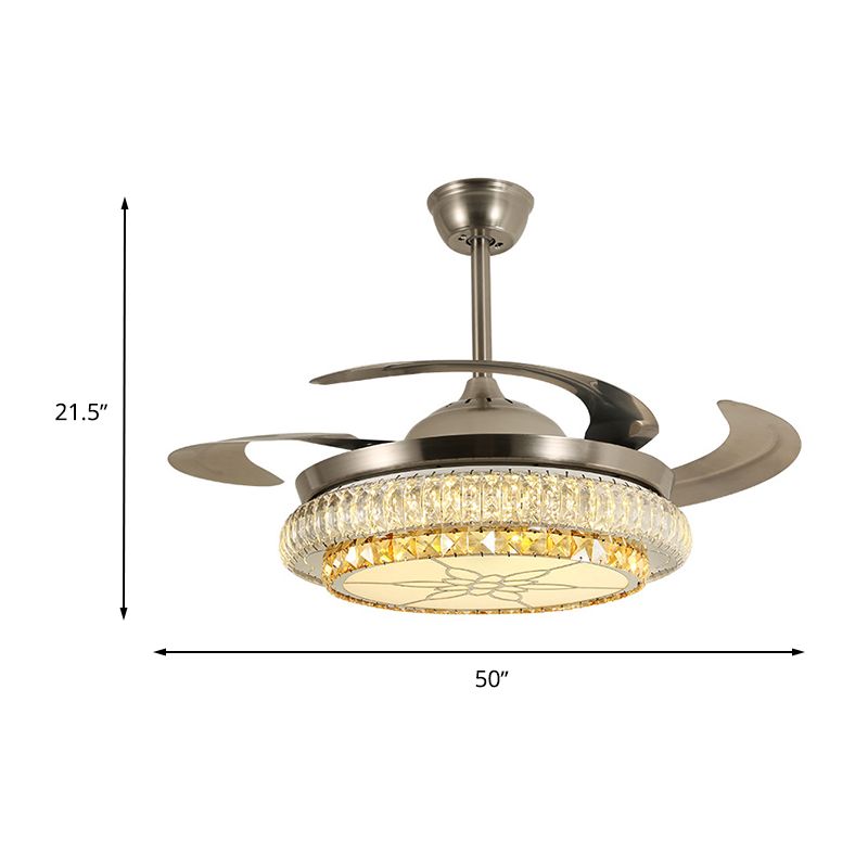 Beveled Crystal Tier LED Ceiling Fan Modern Stylish LED Silver Finish Semi Flush Lamp with/without Bluetooth