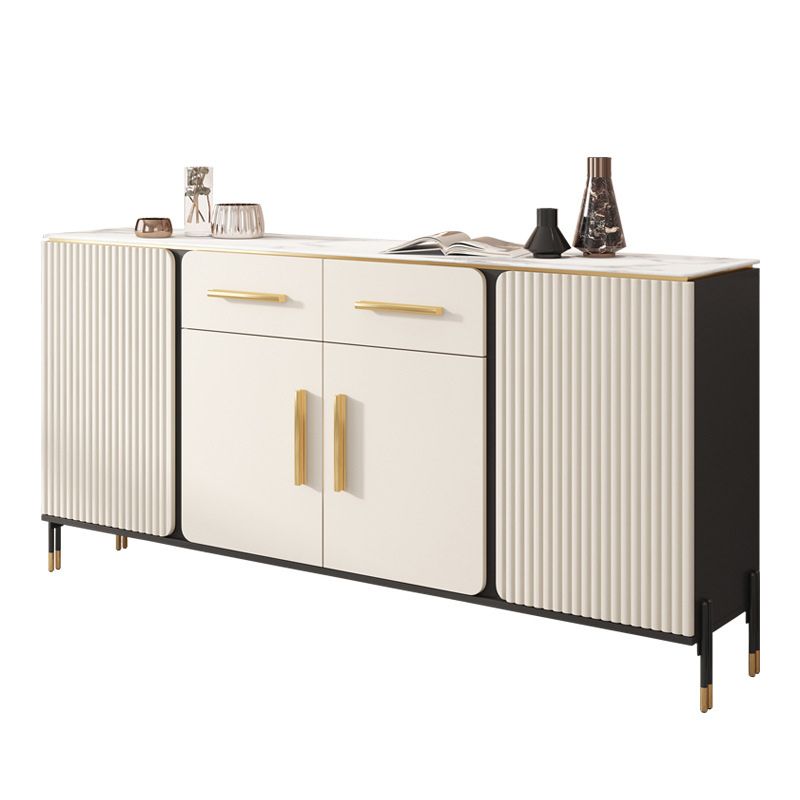 Modern Doors Two Drawers Sideboard Stone and Engineered Wood Sideboard