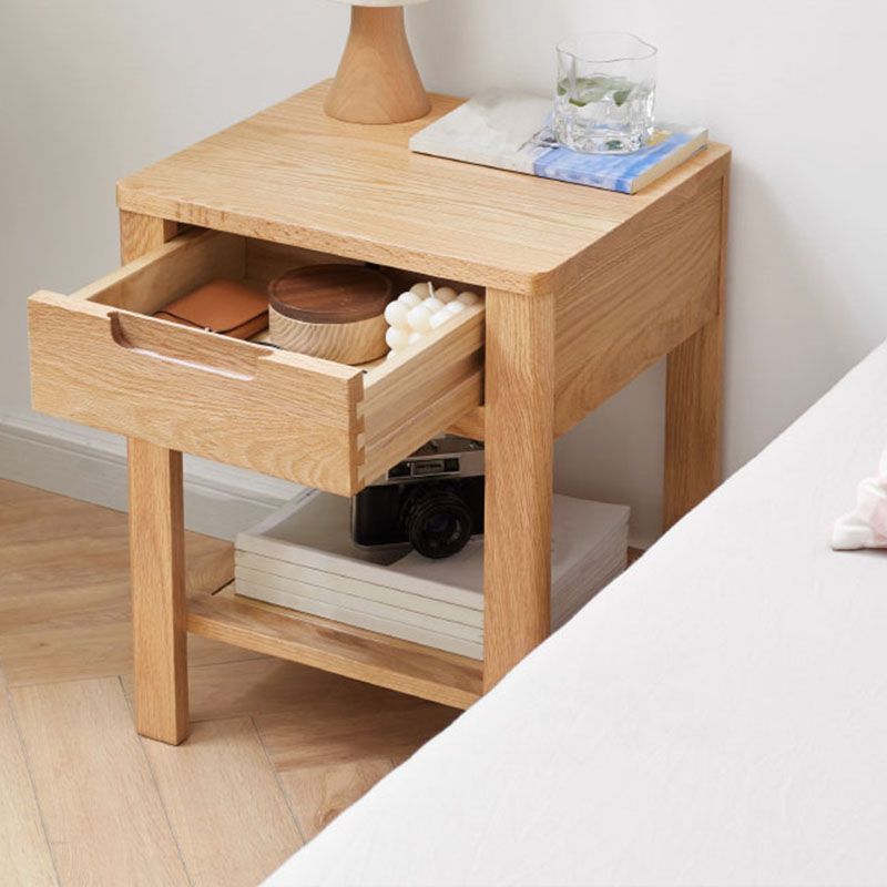 Scandinavian Wood Bedside Cabinet Open Storage with Shelf for Bedroom