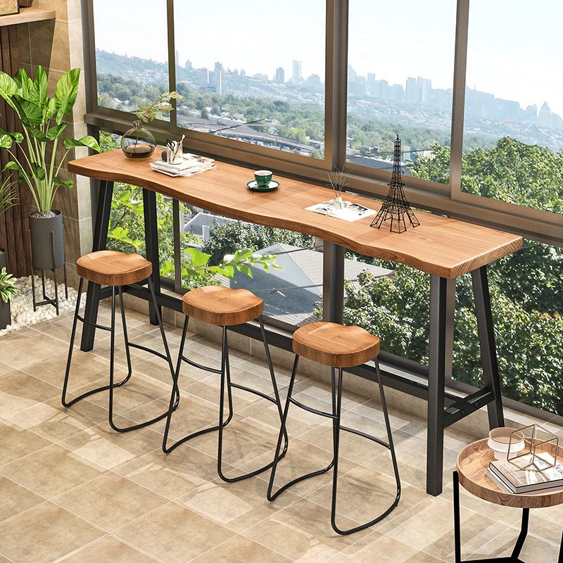 Contemporary Solid Wood Top Oval Trestle Bar Dining Table for Living Room