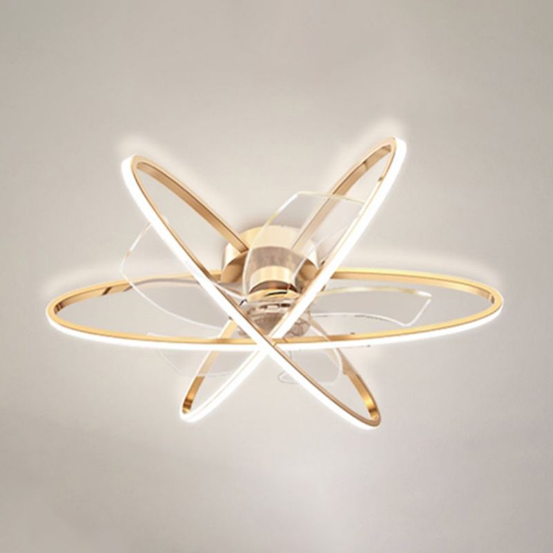 Geometric Ceiling Fan Light in Gold Metal Fan Fixture with 5 Fan Blades