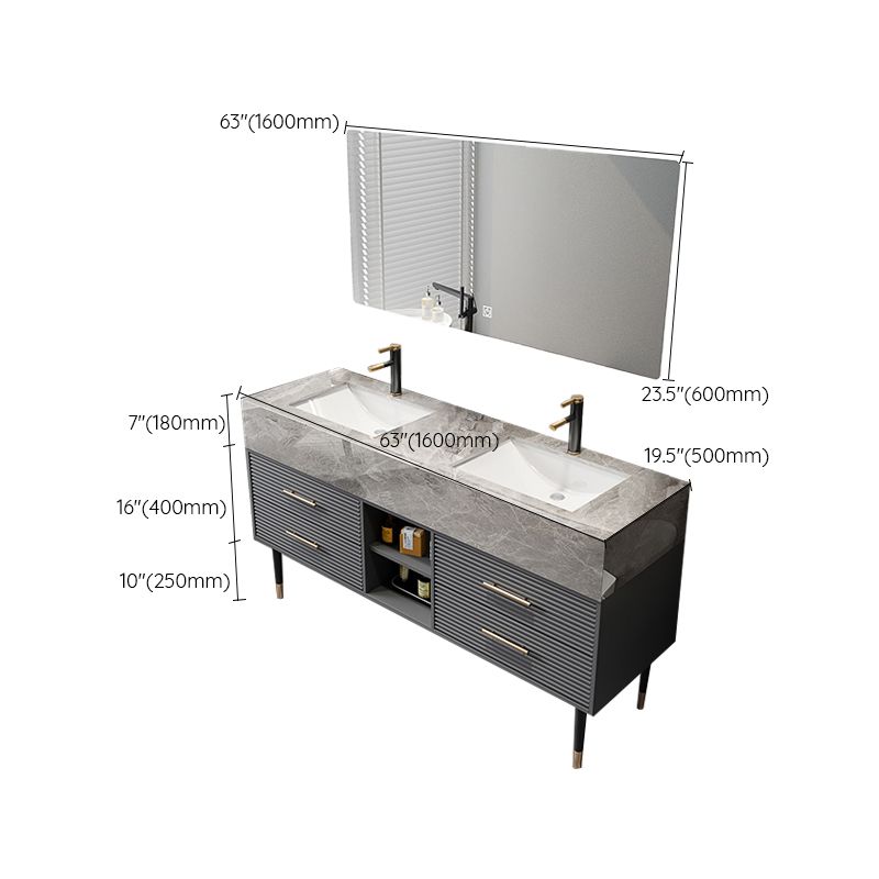 Single Sink Vanity Set Stone Top Mirror Freestanding Drawers Grey Bathroom Vanity