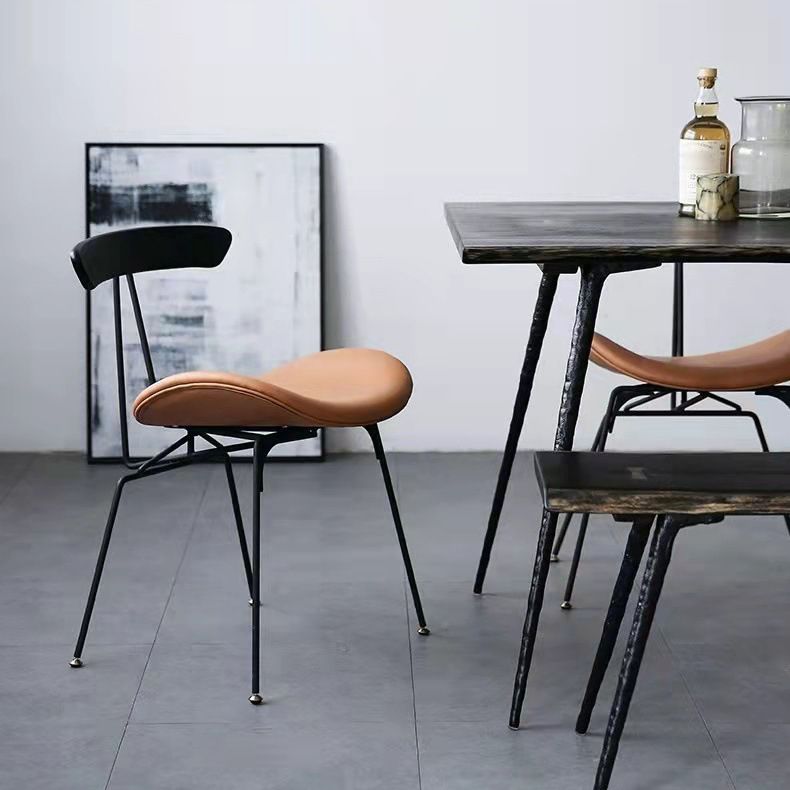 Minimalist Opening Back Kitchen Dining Side Chair Metal Black Dining Side Chair