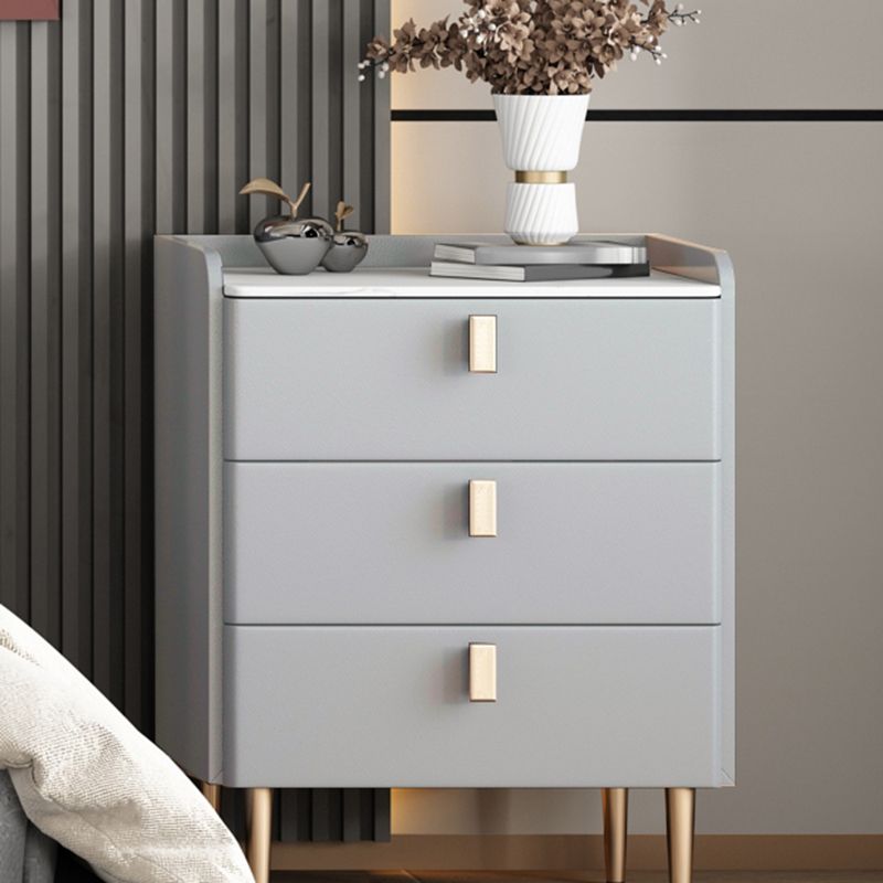 Contemporary Bed Nightstand Stone Bedside Cabinet with 3 Drawers