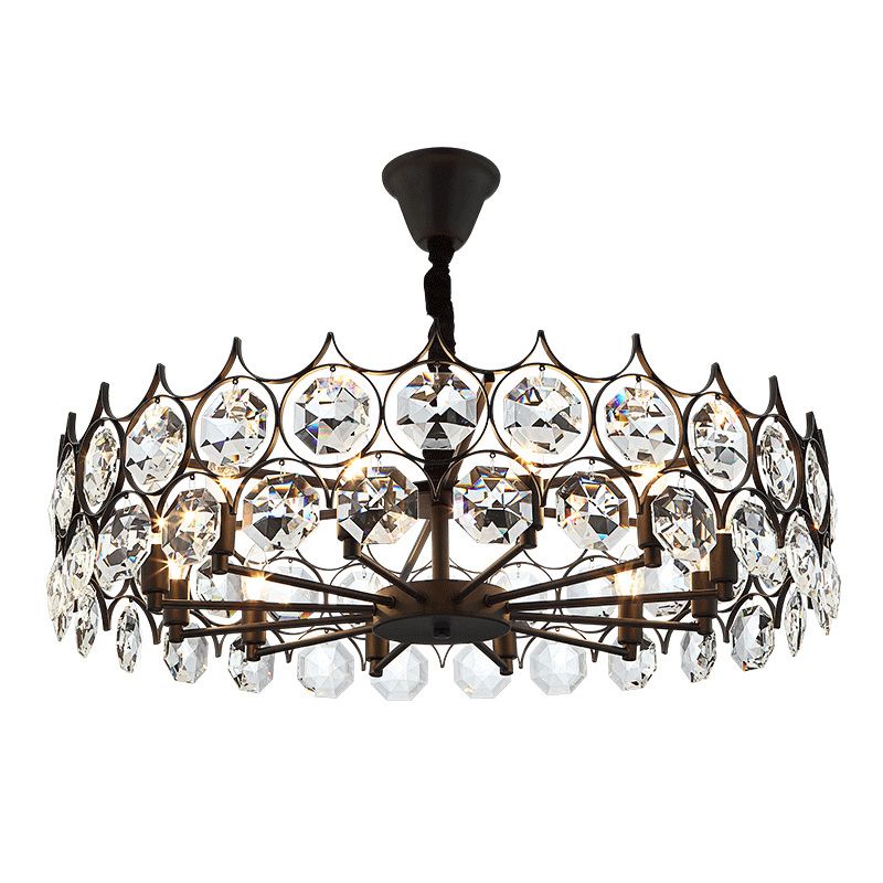 Geometric Living Room Chandelier Pendant Light Beveled Crystal Post-Modern Hanging Light in Black