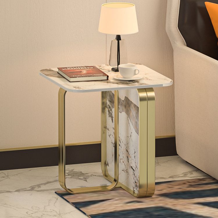 Contemporary Gold Metal Sofa Side Accent Table  with Sintered Stone Top