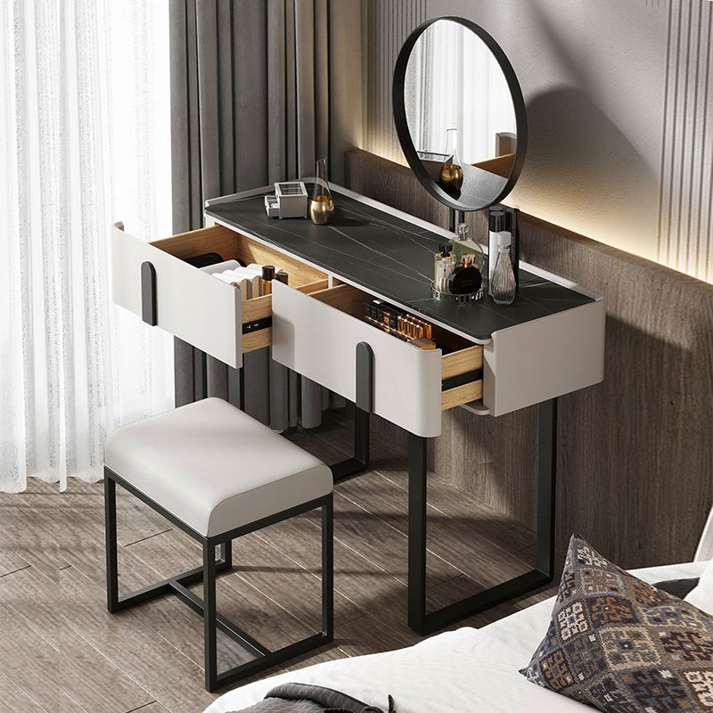 Vanity Metal and Stone Makeup Dressing Table with 2 Drawers, 30.7" Tall