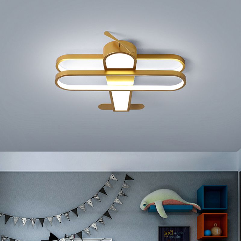 Plafonnier LED en forme d'hélicoptère pour chambre d'enfant, luminaire de plafond en aluminium pour enfants, couleur or, lumière blanche chaude/chaud