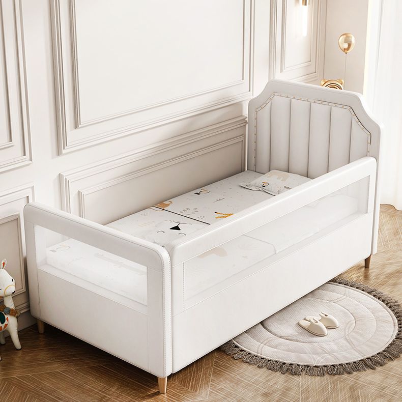 Wood Frame Nursery Bed White Baby Crib with Guardrail and Mattress