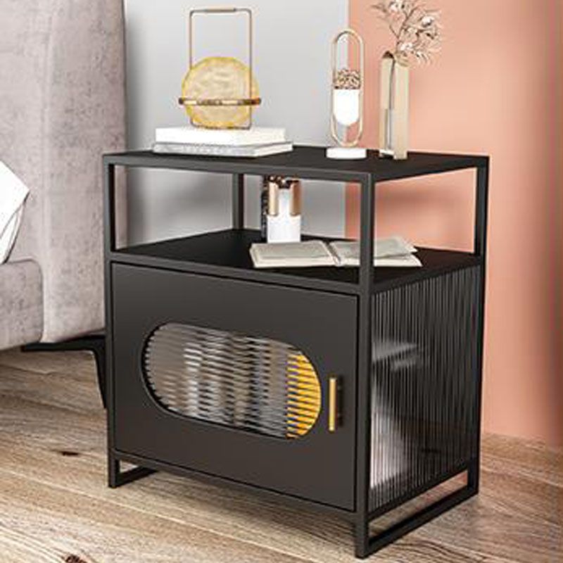 Modern Metal Night Table Storage Bedside Cabinet with Door for Bedroom