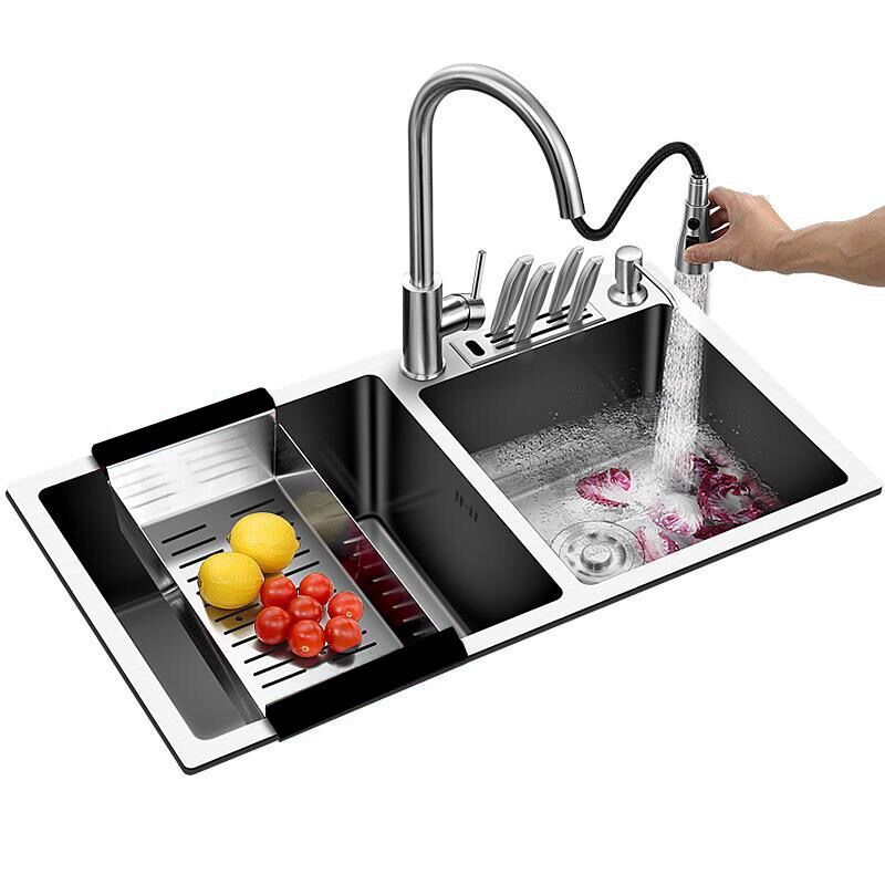 Modern Style Kitchen Double Sink Soundproof Detail Kitchen Sink with Basket Strainer