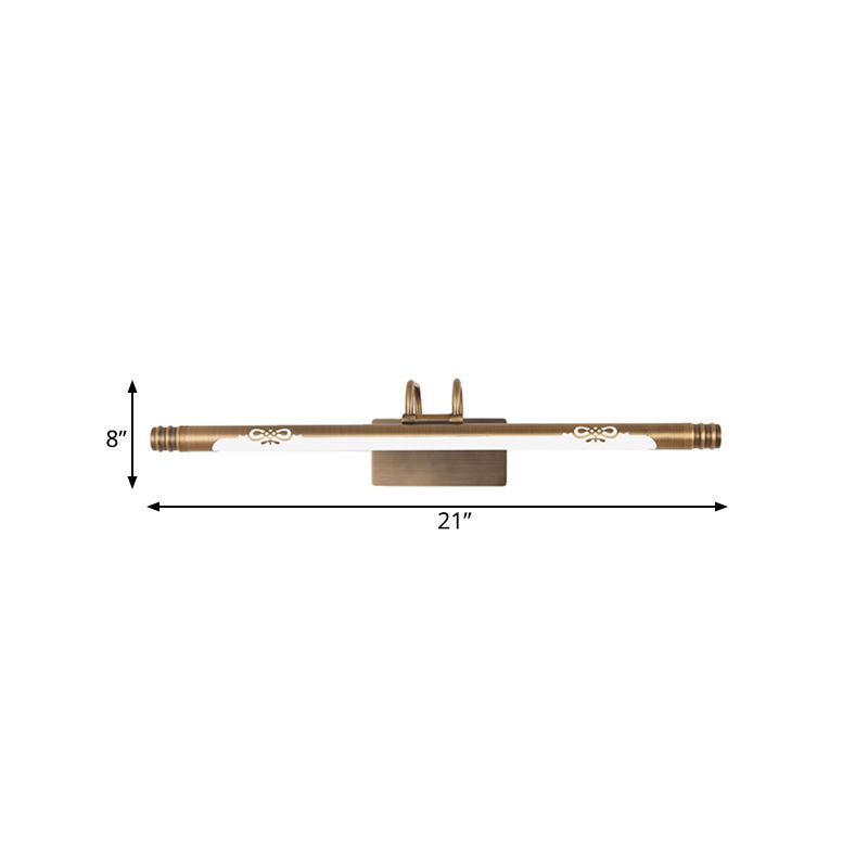 Luz de tocador de baño de tubo Lámpara clásica de bronce de metal/latón en blanco/luz cálida, 21 "/26"/29 "W