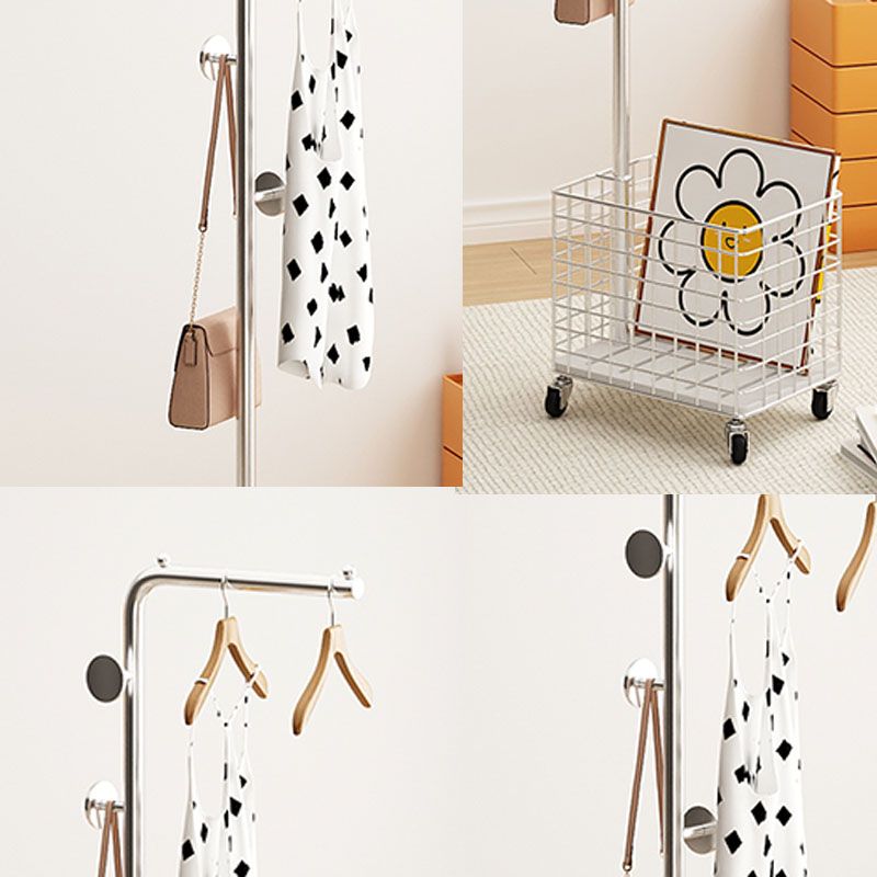 Modern Coat Hanger Hall Stand Hooks Castors Metal Hall Tree in Bedroom