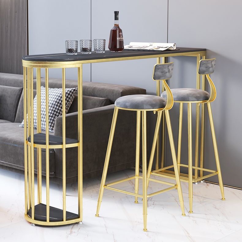 Gorgeous Bar Table Stone Top Gold Base Pub Table with Shelf for Living Room, Only Table