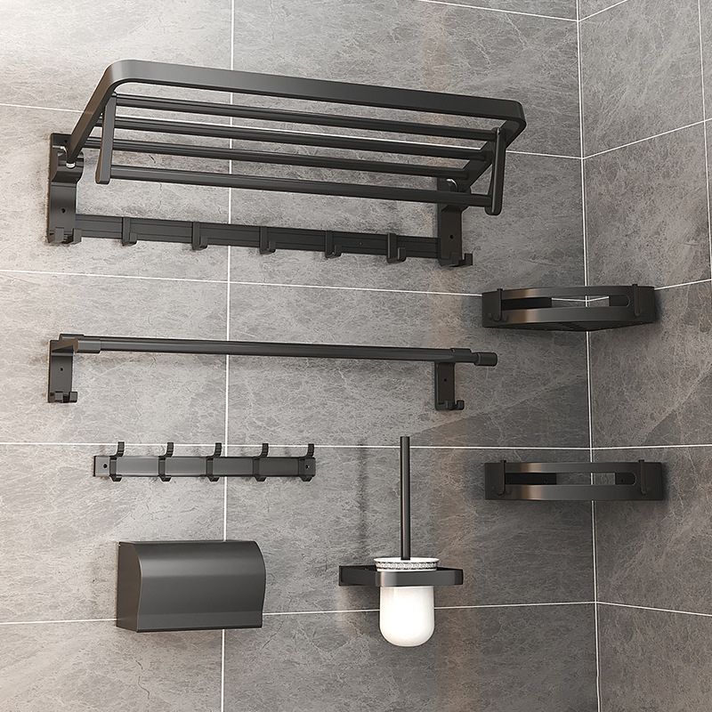 Modern Matte Black Bathroom Accessory Set with Bath Shelf/Robe Hooks/Towel Bar