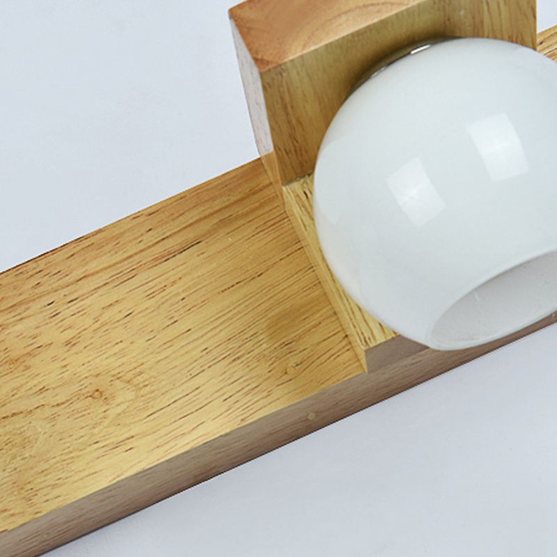 Luz de pared de espejo de bola de madera Luz de luz múltiple moderna lámpara montada en la pared en marrón