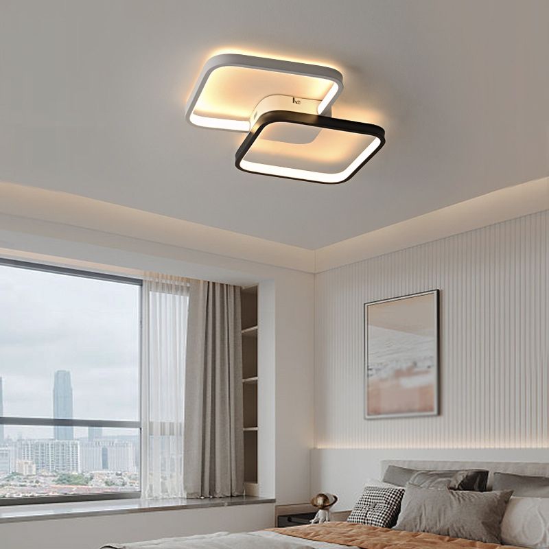 Contemporary LED Ceiling Lamp 2-Light Flush Mount in Black and White for Bedroom