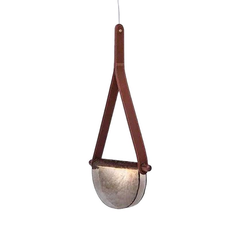 Modernist Raindrop Pendant Light Kit Smoke Grey/Clear/Amber Glass Dining Table LED Hanging Lamp with Brown Leather Strap