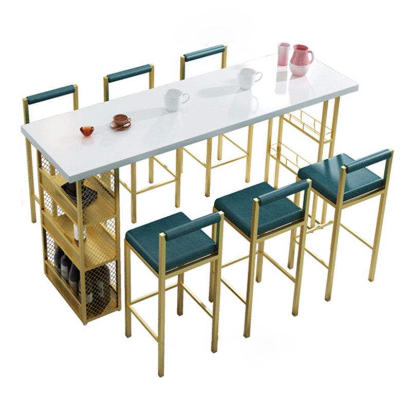 Glam Style Pub Table with Metal Base Rectangle Solid Wood Top Bar Table