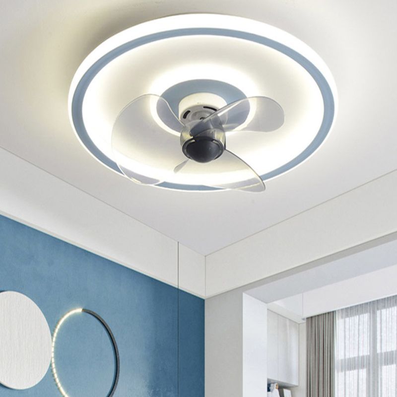 3-Blade Round Fan Lamp Fixture Nordic Metallic Bedroom LED Semi Flush Ceiling Light