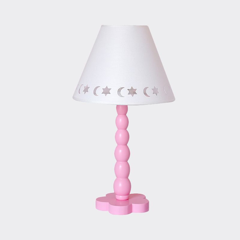 Kids Cone Table Lamp Fabric 1 Light Bedroom Night Light with Cutout Design and Wood Base in Pink/Pink and White/Pink and Green