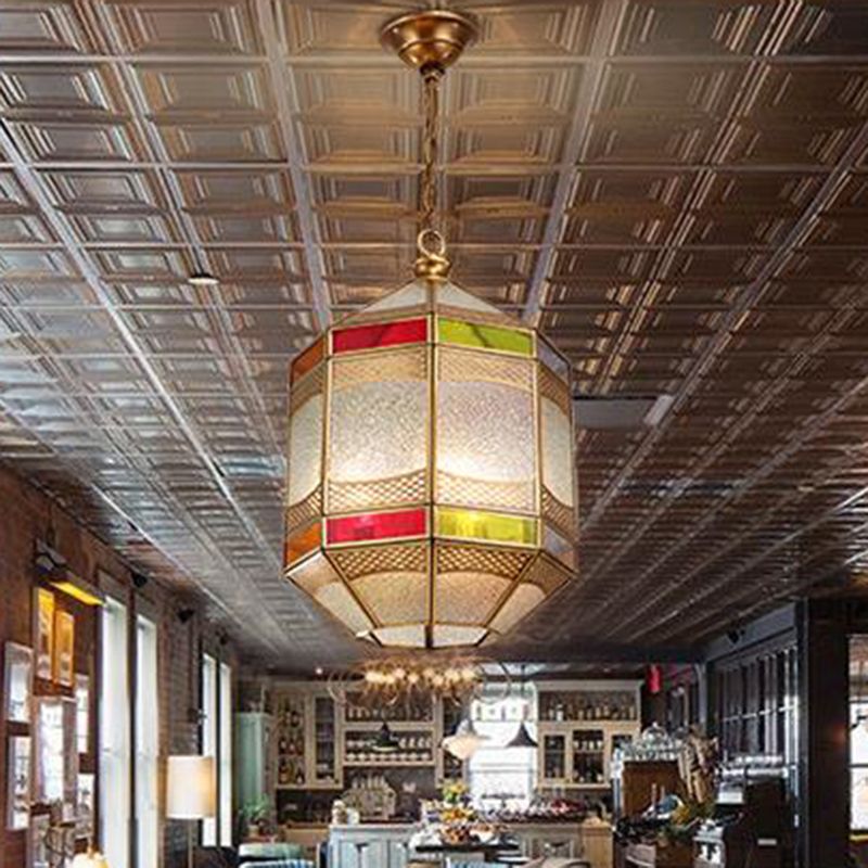 Octangle arabe lampe suspendue métal 1 bulbe plafond pendentif léger en laiton avec chaîne réglable