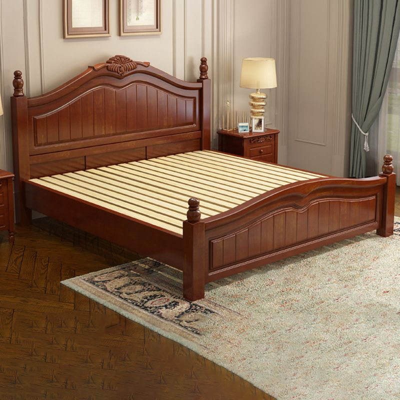 Rubberwood Solid Color Bed Frame Traditional Camelback Standard Bed for Home