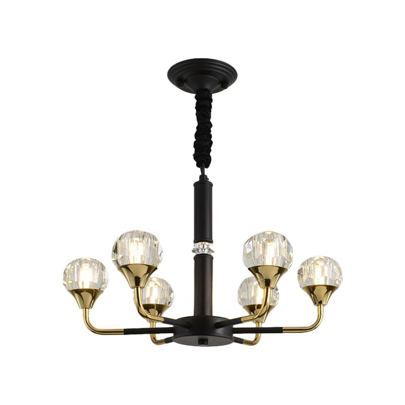 6/8/12 Heads Hanging Chandelier Modern Branching Crystal Ball Suspension Light in Black-Gold