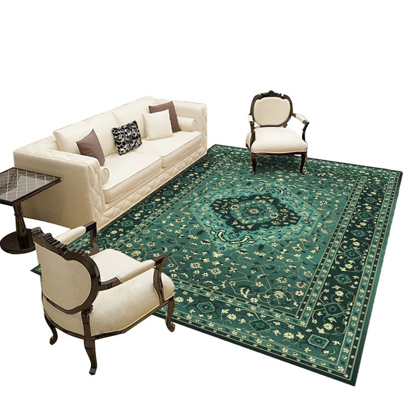 Green Moroccan Rug Polyester Graphic Rug Non-Slip Backing Rug for Living Room