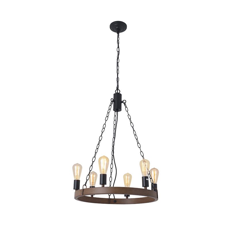 Pendante suspendu en bois antique industriel 6 LIGHTES PLUS LUMIRES POUR BAR