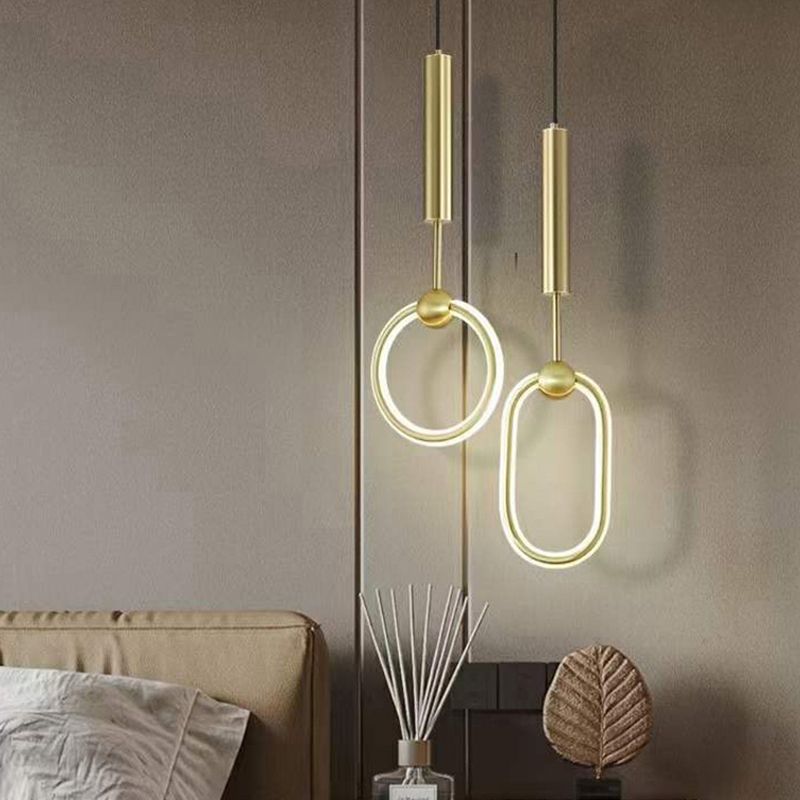 Modern Minimalist Style Linear Ceiling Pendant Light Metal 1 Light Hanging Light in Gold Finish  for Bedroom