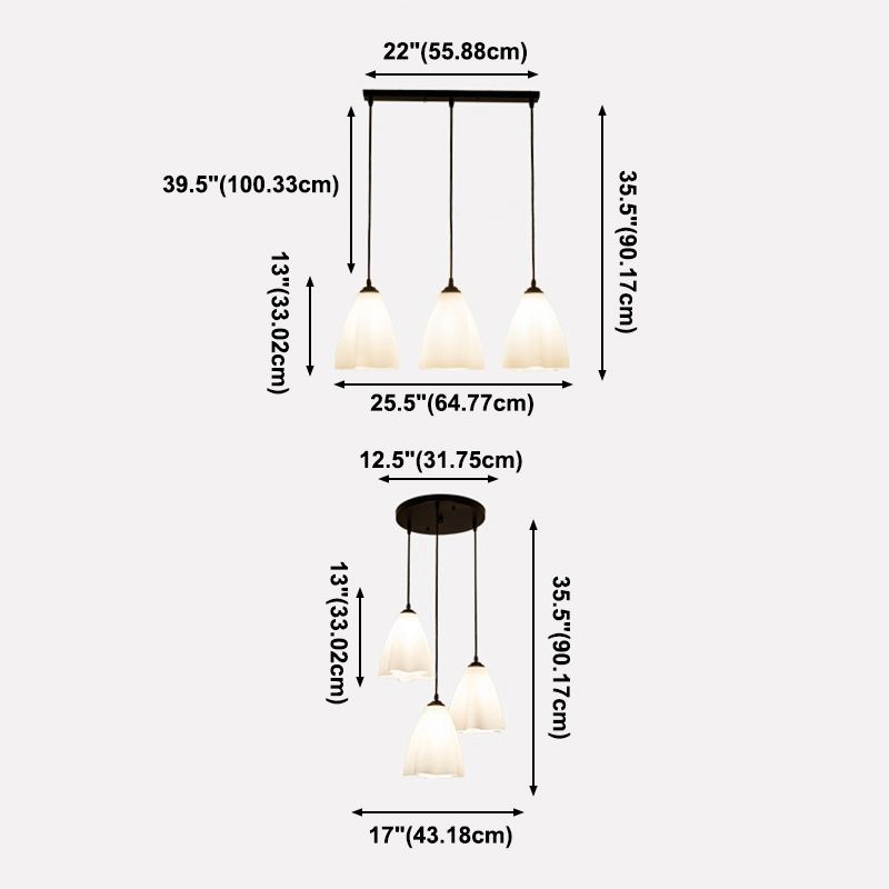 Iluminación colgante de ondas de vidrio Lámpara colgante moderna de 3 cabezas para comedor