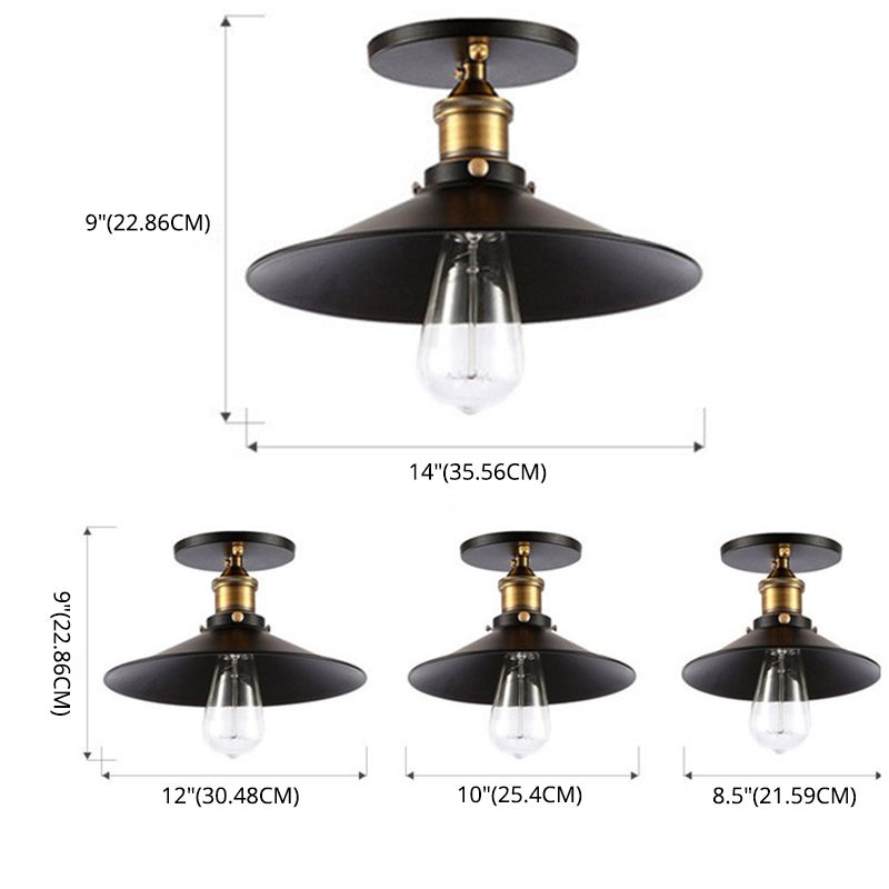 1-Bulb Saucer Shaped Semi Flush Mount Industrial Black Finish Metal Ceiling Lighting