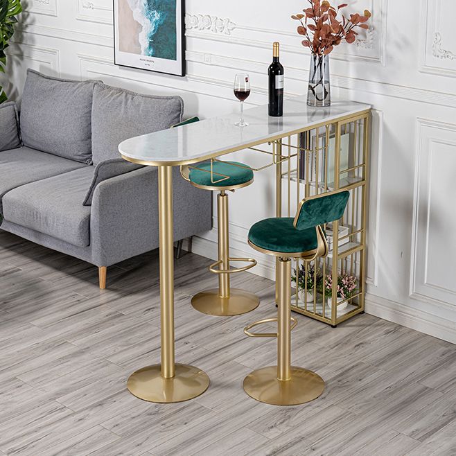 Glam White Faux Marble Bistro Table Iron Double Pedestal Bar Dining Table with 3-Shelf