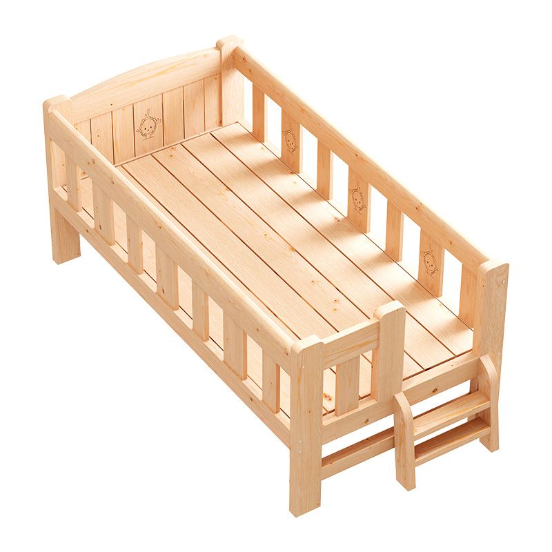 Scandinavian Nursery Crib with Guardrail in Solid Wood Convertible Crib