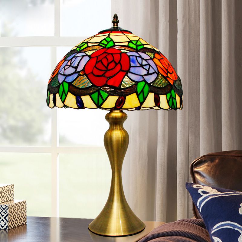 Cut Glass Rose Night Light Baroque 1 Light Gold Finish Desk Lighting with Bowl Shade