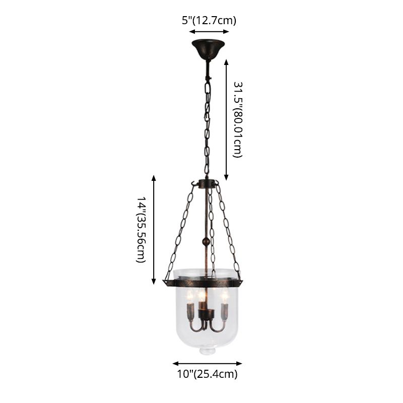 Lámpara colgante de 3 luces de vidrio transparente con lámpara de colgación industrial de cadena ajustable de 31.5 "para el comedor