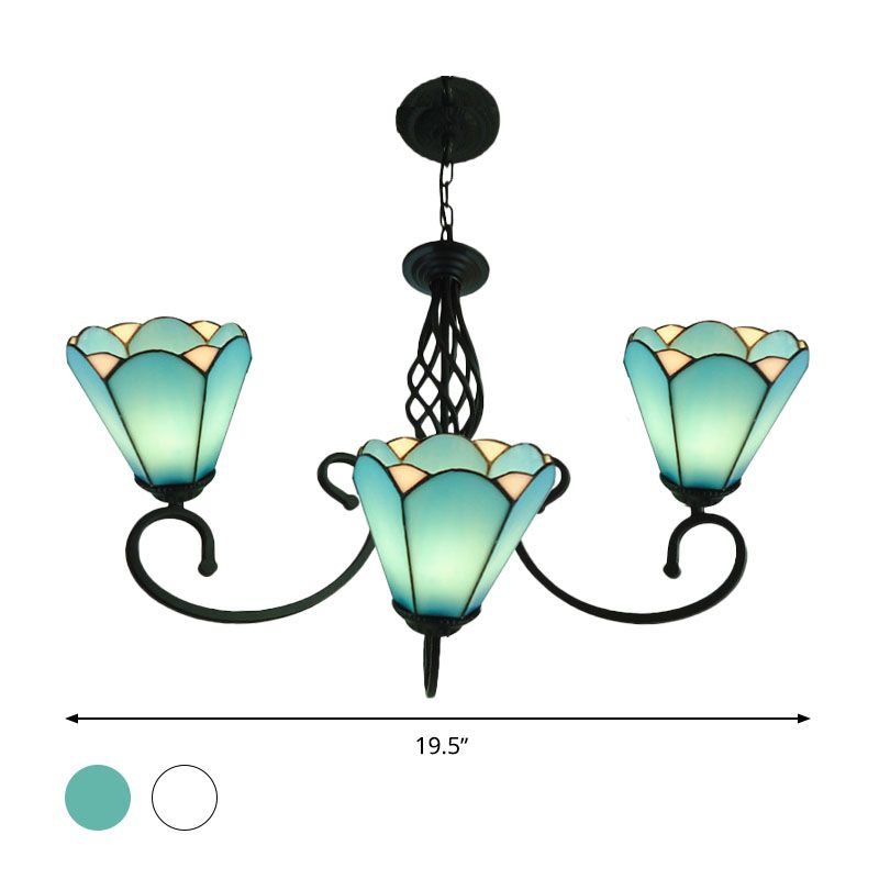 Black Cone Chandelier Lamp Baroque 5/6/8 Lights White/Blue Glass Drop Pendant for Living Room