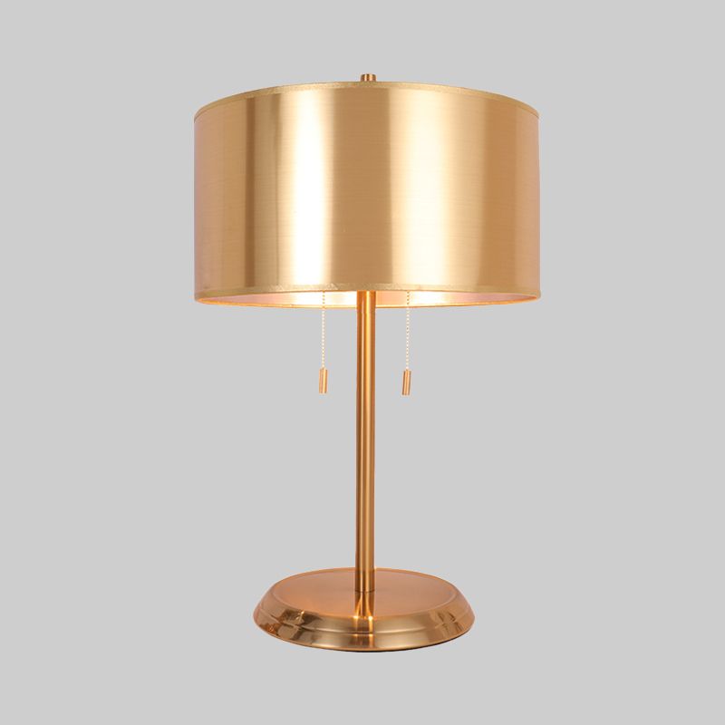 Gold Drum Desk Light Modernism 1 Head Fabric Task Lighting with Round Metal Base