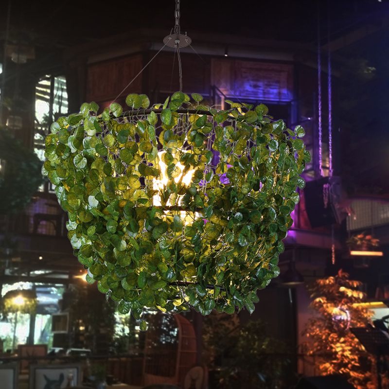 23,5 "/31,5" W 1 Bulbe Pendre en métal Pendre Industrial Black Basket Restaurant LED PLANT LAMPE SORT