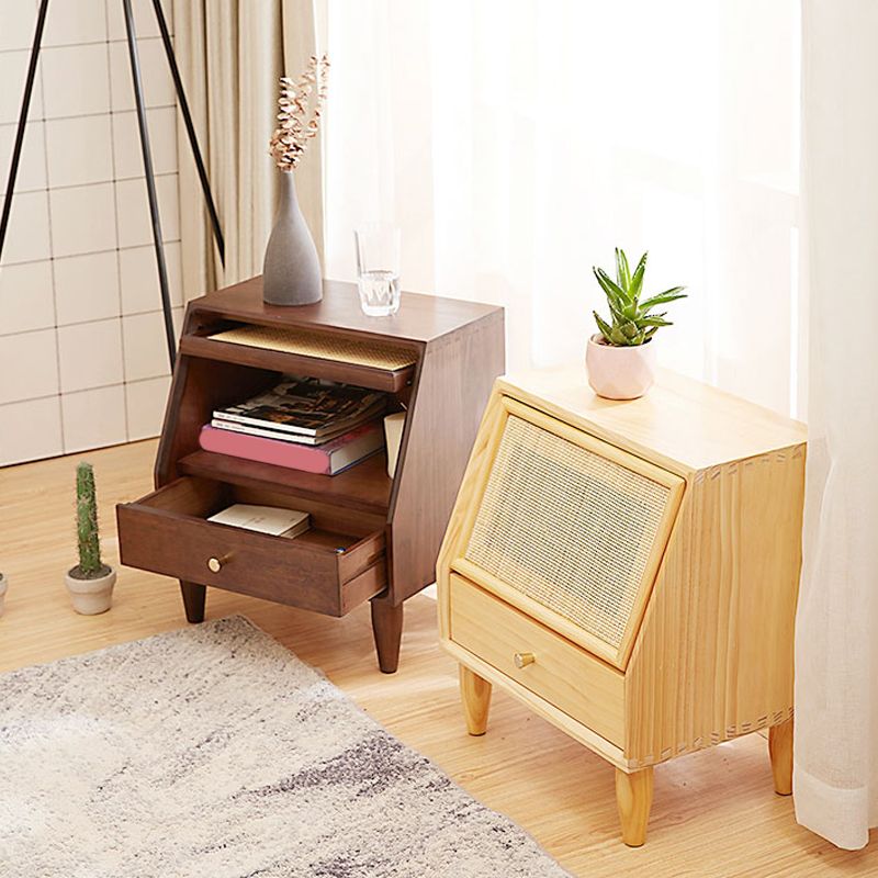 Modern Lower Shelf Nightstand Rattan Bedside Cabinet with Drawer for Bedroom