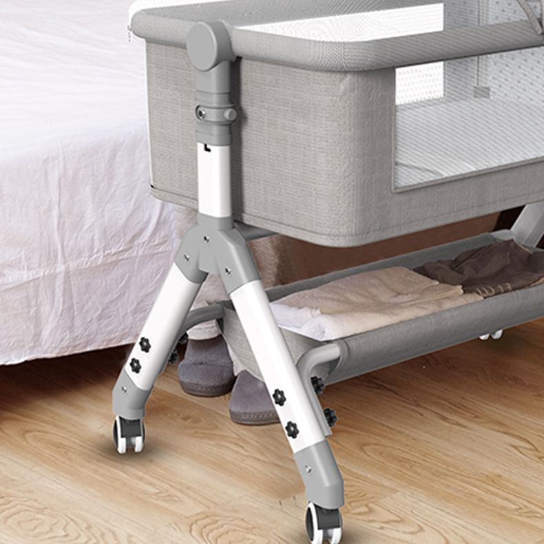 Metal Rectangle Bedside Crib Gliding and Folding Crib Cradle for Toddler