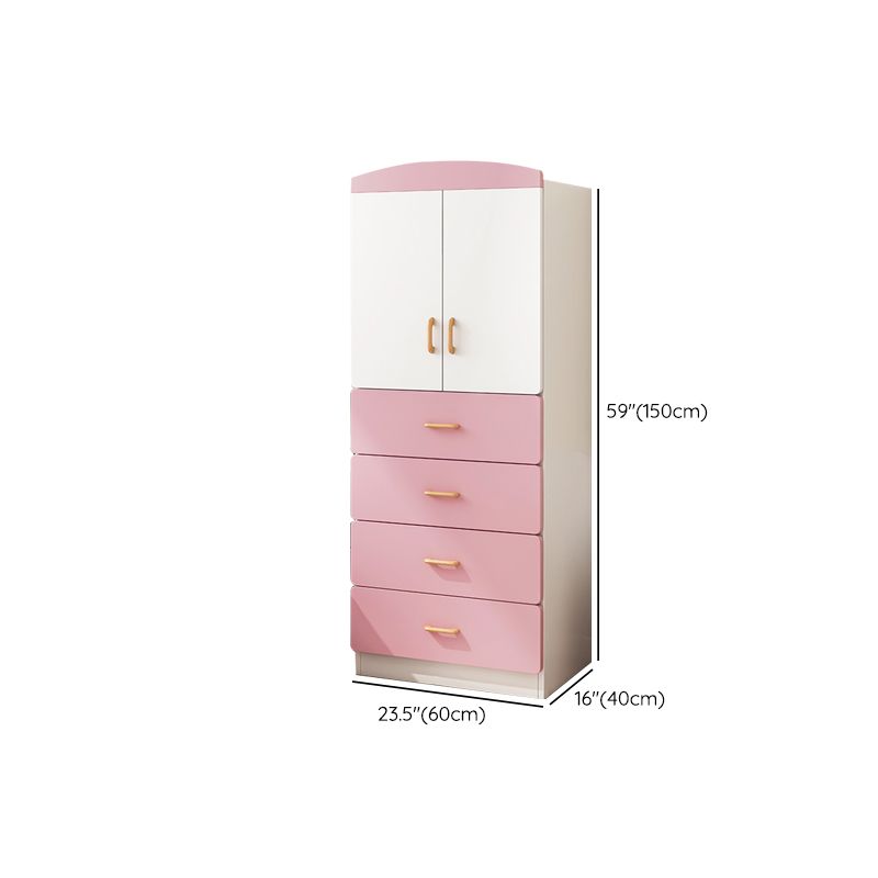 White and Pink Kids Armoire Modern Style Kids Closet with Garment Rod