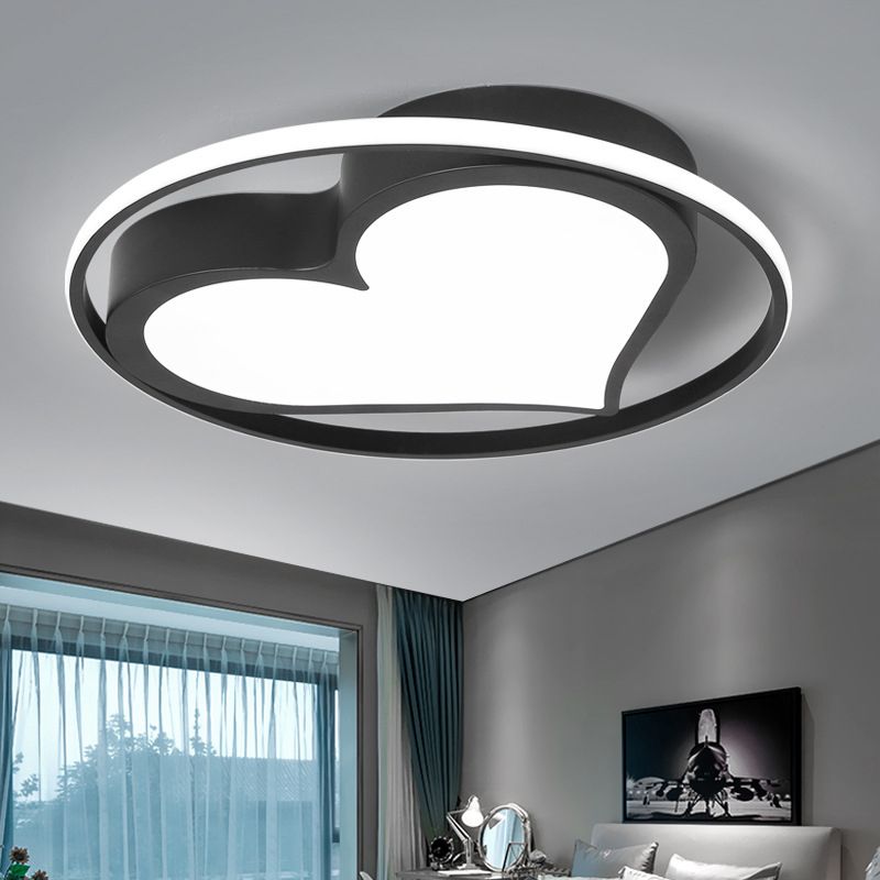 Metal Herat Shape Flush Mount Light Modern Style 2 Lights Flush Ceiling Light in Black